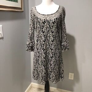 Kelly & Diane Gray Black 3/4 Sleeve Knee Length Lace Dress - Size 8